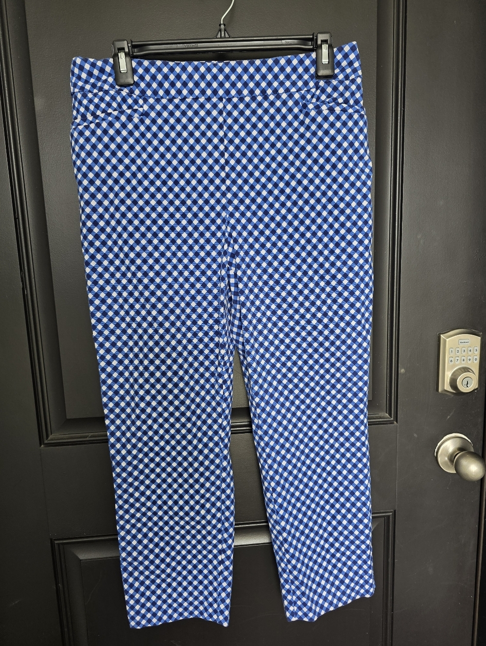 Chico’s Women’s Blue Geometric Print Pants Size 0.5 (US 6) Stretch Slim Ankle - Picture 1 of 8